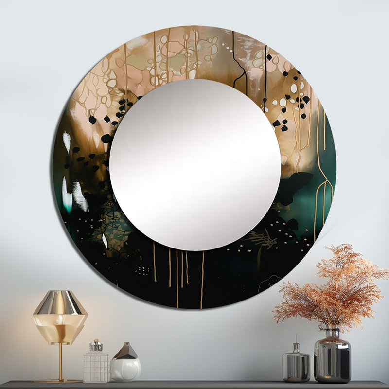 Orvalle Black Chaos III - miroir mural abstrait unique, miroir rond noir, impression d'art en métal, 36 po x 36 po
