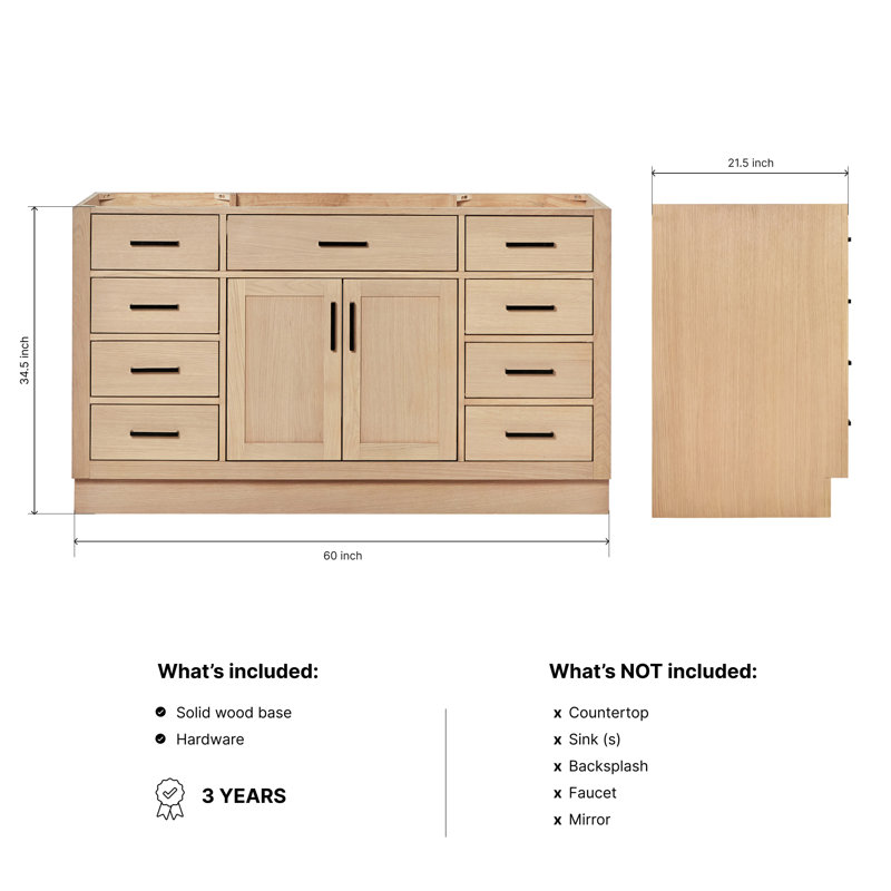 60" Single Sink Bathroom Vanity, Natural Oak