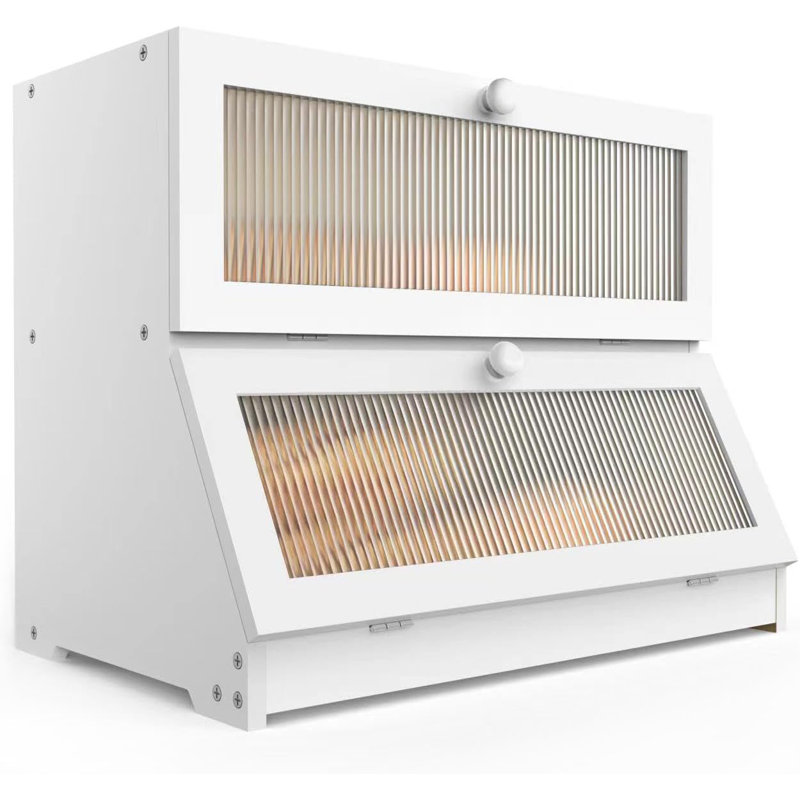 White Double Layer Bamboo Bread Box with Frosted Glass