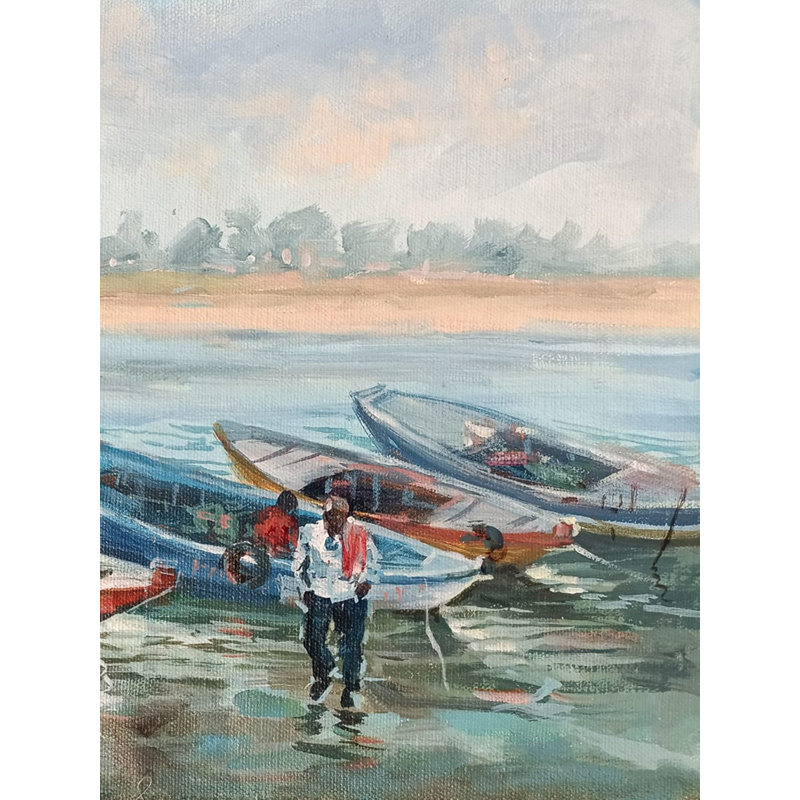 Bateaux au bord du lac | Acrylique sur toile | Par Sunil Kapoor