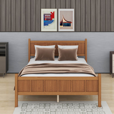 Lit plateforme avec tête et pied de lit, lit à panneau plat avec finition grain de bois, style shaker et style campagnard