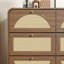 Commode 9 tiroirs à finition noyer avec façade en rotin, commode à panneaux de particules larges, armoire de rangement moderne pour le salon de la chambre à coucher, cadre robuste et grande capacité-45209519