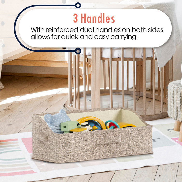 Ornavo Home Foldable Large Storage Bin with Handles and Lid - Set of 3 - Beige