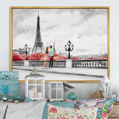 «Romantic Couple In Love In Paris IV», reproduction sur toile flottante