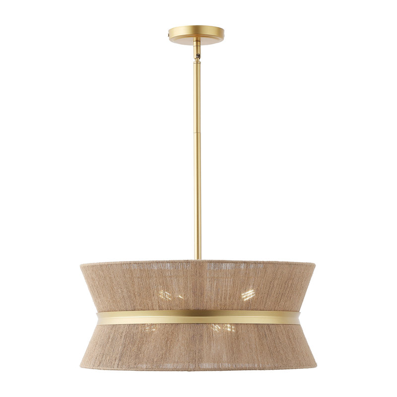 19.7" Modern Coastal 6-Light Rope Drum Chandelier, Brown, Gold