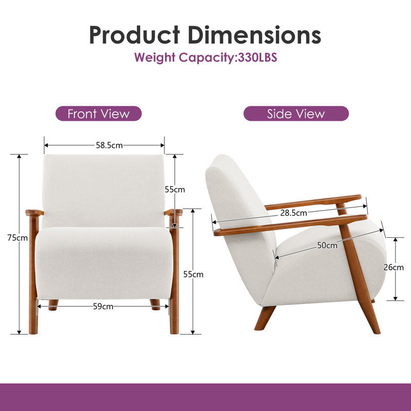 Upholstered Armchair, Beige Linen