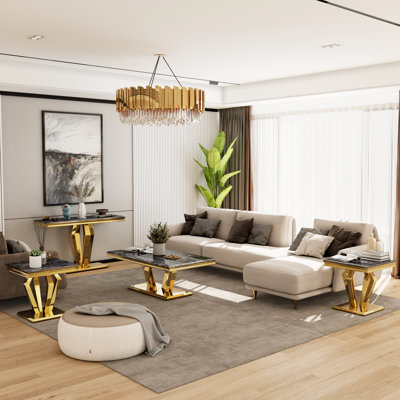 4 Piece Black And Gold Living Room Table Set Of 4