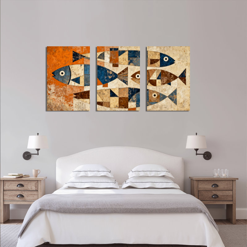 Tableau abstrait géométrique en toile tendue (paquet de 3), H 18 po x l 36 po