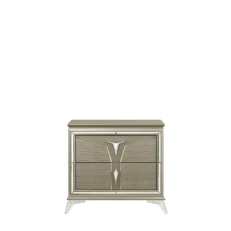 Table de chevet moderne avec 2 éléments de rangement en bois et argent