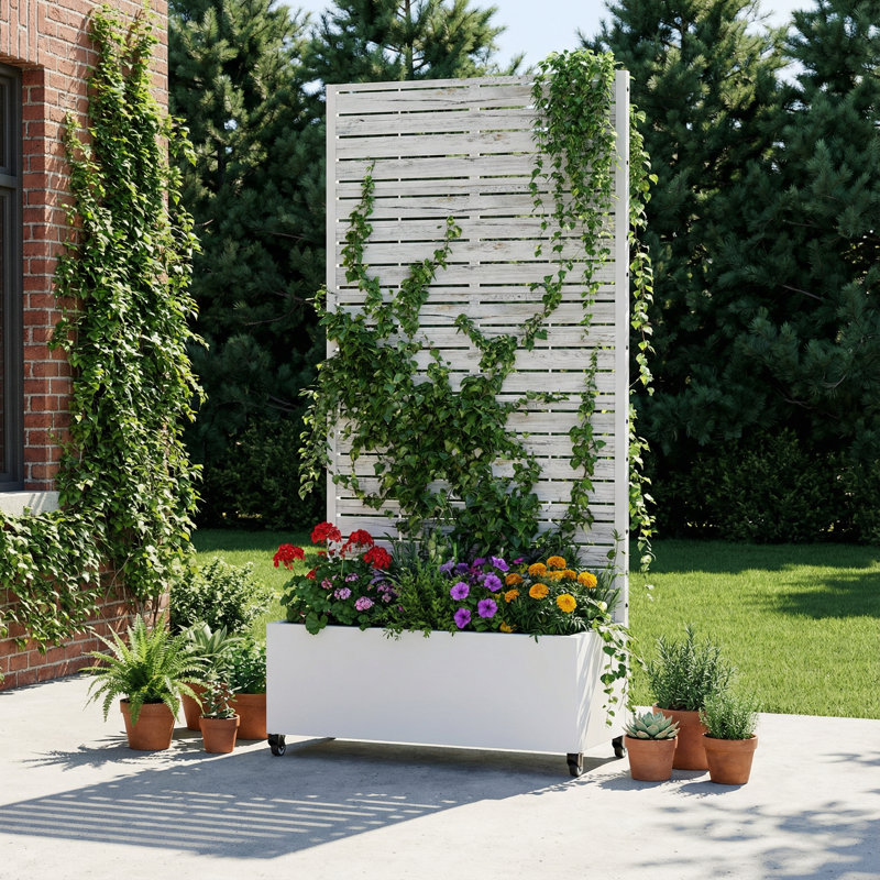 Lit de jardin extérieur surélevé en métal avec treillis, 72" H x 35" W x 16" D, Blanc