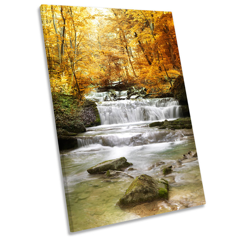 X0392 Waterfall Forest River Landscape 1 Piece Wrapped Canvas Wall Art, 24cm H x 16cm W