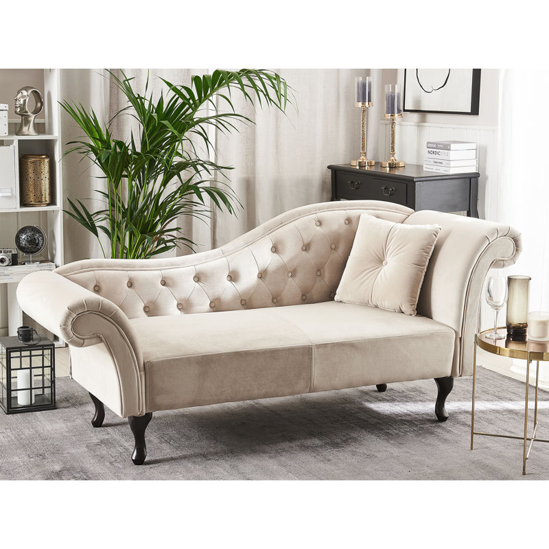 Whitlock Velvet Chaise Lounge, Right-Arm Chaise, Beige