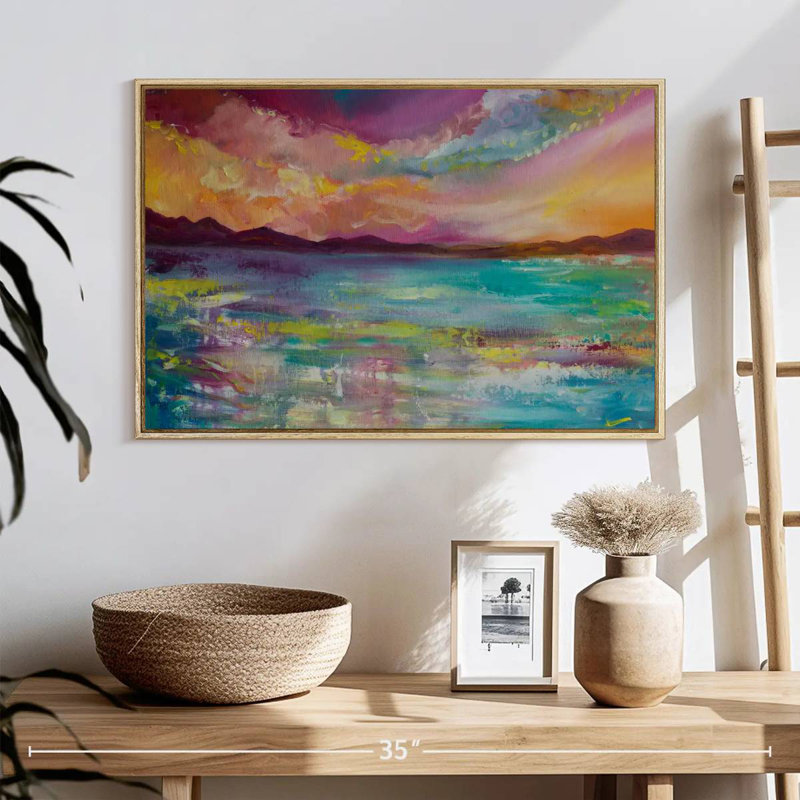 Ciel arc-en-ciel, 25 po x 17 po, Cadre flottant en bois naturel
