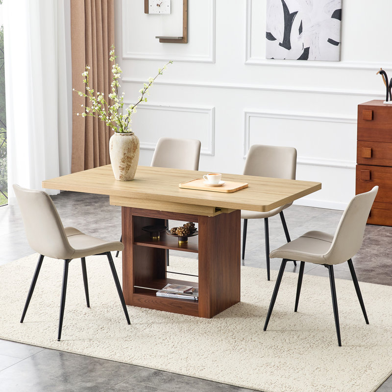 Ensemble de table de salle à manger extensible avec rangement, ensemble de salle à manger en bois pour 4 à 8 personnes avec chaises rembourrées, ensemble de table de cuisine compacte pour la salle à manger