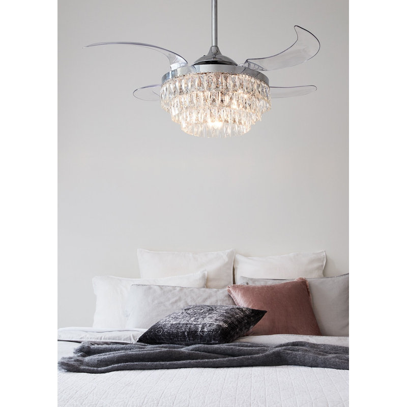Beltran 122'' Ceiling Fan with Light Kit, Chrome with Transparent Blades