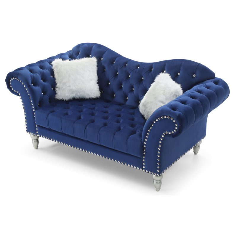 Cerisier 75'' Velvet Loveseat, Blue Velvet