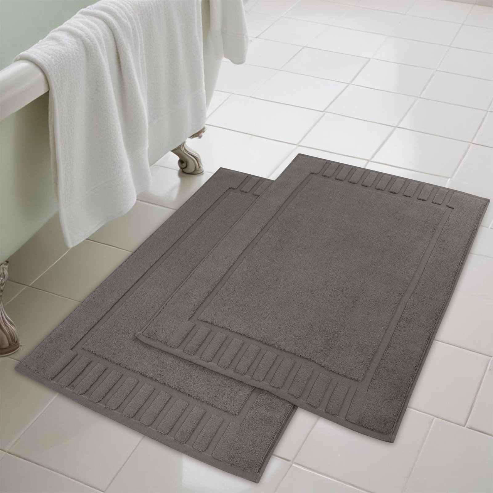 Pardue Cotton Bath Mat, Graphite, Geometric