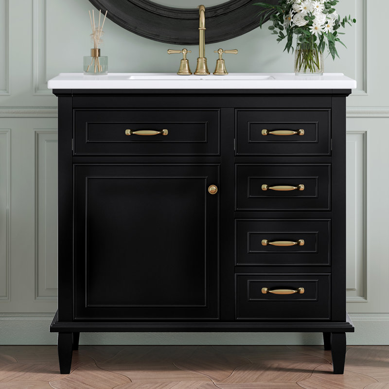 Meuble-lavabo 36 po avec comptoir en céramique, Noir