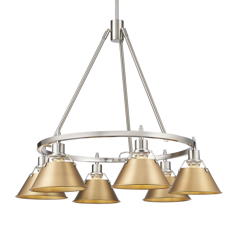 Felda 6 - Light Steel Dimmable Cone Chandelier, Pewter, Brushed Champagne Bronze