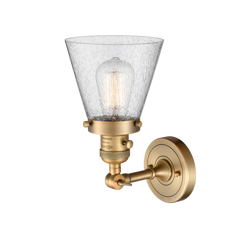 Cone 1 Light Sconce, 3.5 Watt Vintage LED Bulb, Seedy, Brushed Brass
