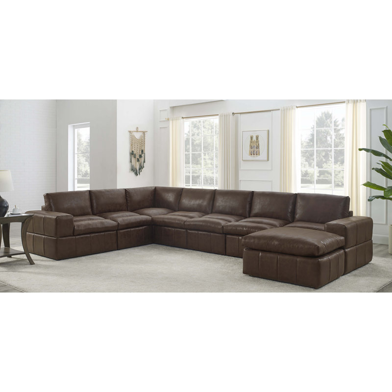 Canapé modulaire de coin en microfibre / microsuède de droite de 159 po Sorley, Similicuir brun foncé