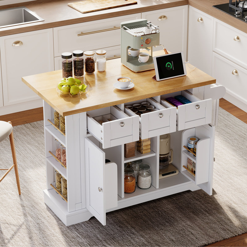Wood Kitchen Island, White