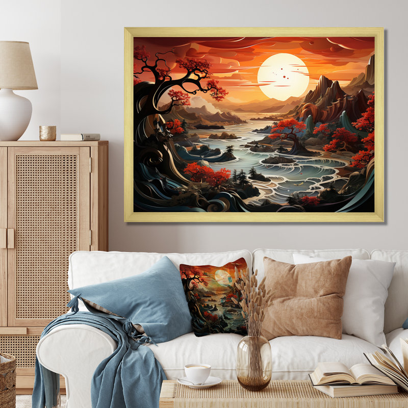 Chine, paysage de dragons - reproduction, Gold Picture Framed, 24" H x 32" W