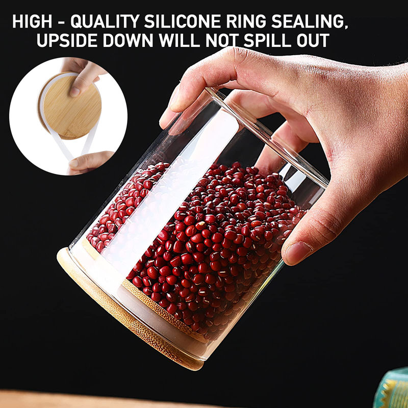 Ensemble de 4 pots de rangement en verre avec couvercle en bambou hermétique, contenants de cuisine en verre de 27 oz, contenant transparent