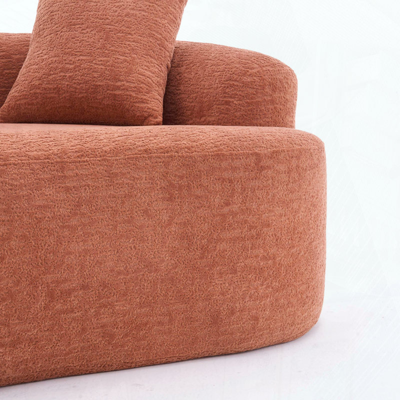 Boneless Curved Loveseat with 3 Pillows, Coral