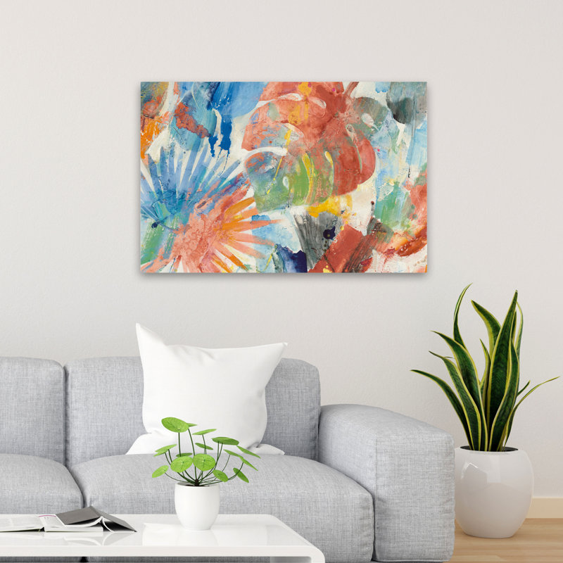 Palmier abstrait culture lumineuse abstrait tropical noir bleu fronde vert, H 36 po x l 24 po