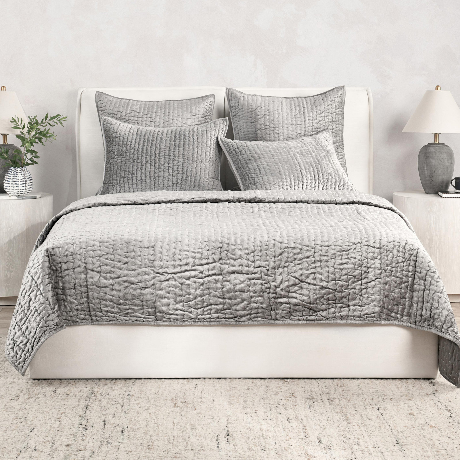 Velvet Quilt Set, King Quilt, Gray