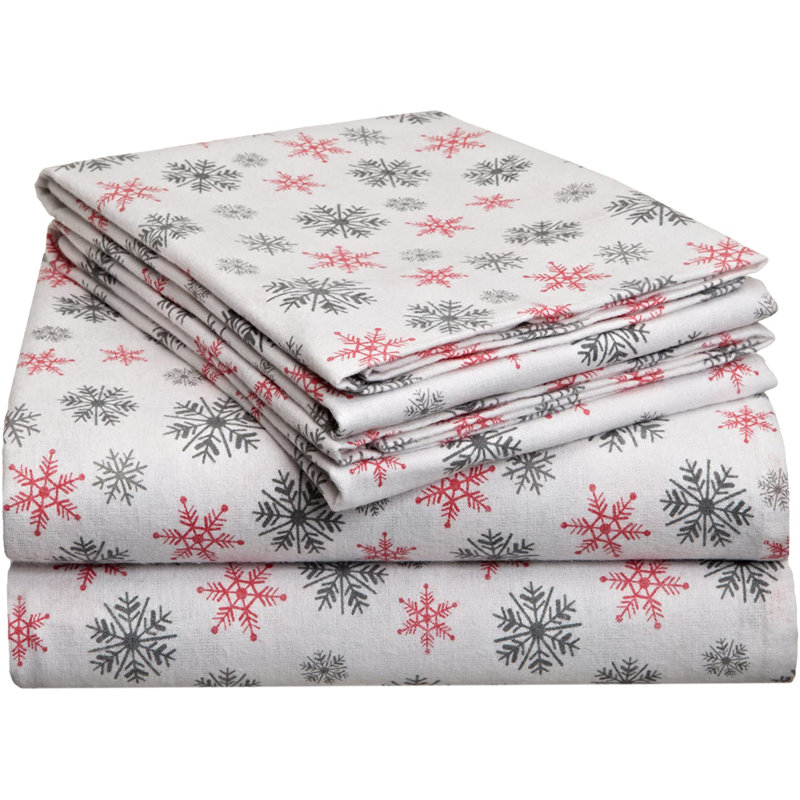 Pointehaven 170 GSM Printed Flannel 100% Cotton Deep Pocket Sheet Set, Full Sheet Set + Fitted Sheet + 2 Pillowcases, Brown
