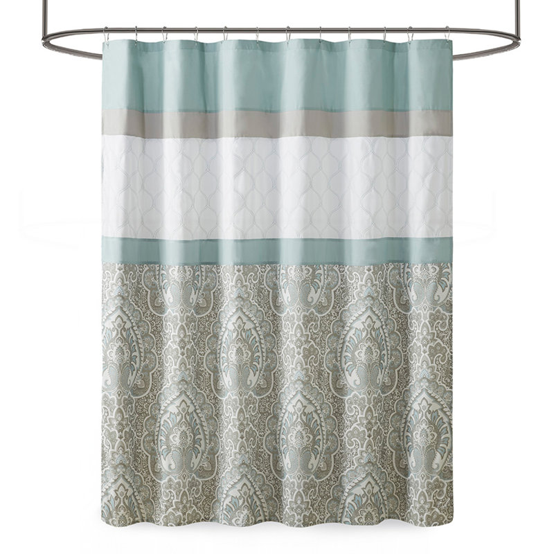 Printed And Embroidered Shower Curtain, Seafoam