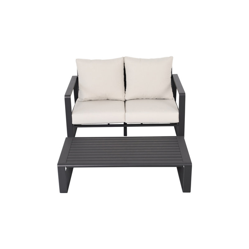 Double With Matching Rectangular Coffee Table, Yb15052, Beige Cushions, Aluminum, Living Room Ensemble Stylish And Table Brown Interior Furnishing Object