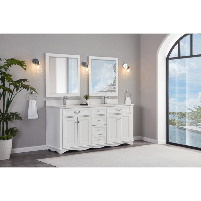 72" Solid Wood Sink Vanity  With 1' Artificial Stone Top, White