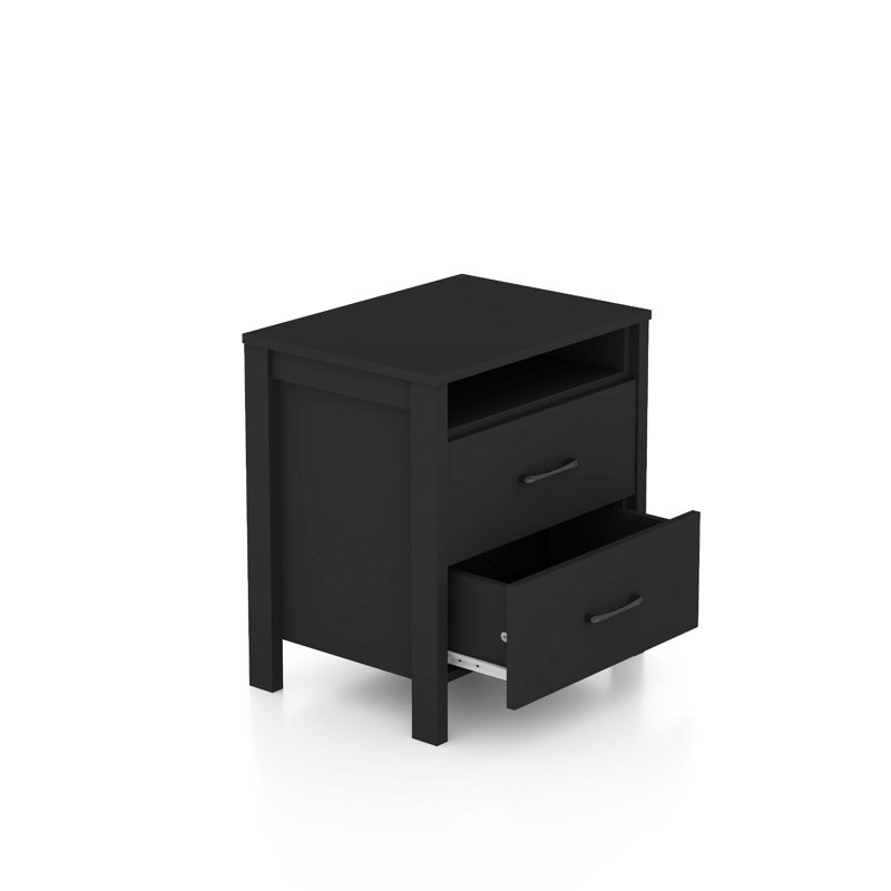 Table de chevet 2 tiroirs 22,7 po Pruitt, Noir, Individuel
