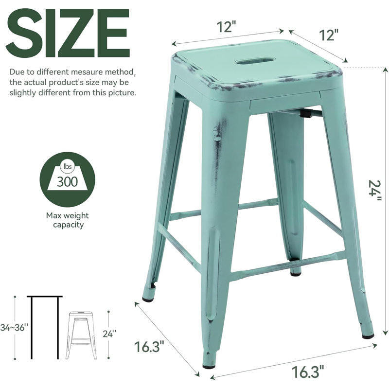Vogue Furniture Direct Metal Bar Stools, Backless Counter Height Barstools, Indoor Outdoor Stackable Stools With Square Seat