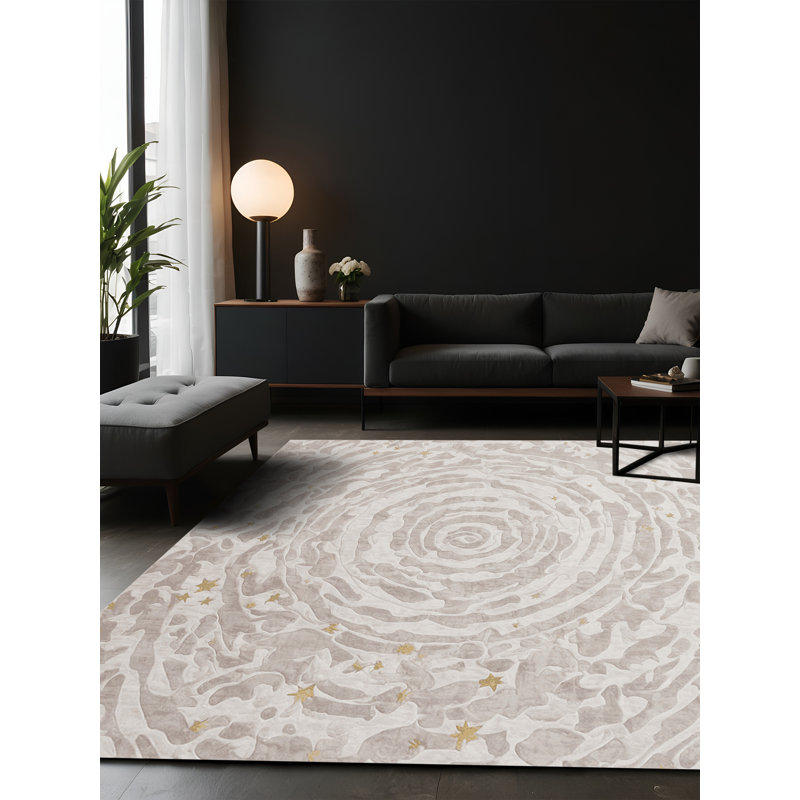 Tapis beige soyeux et moelleux, Rectangle 7 pi x 9 pi