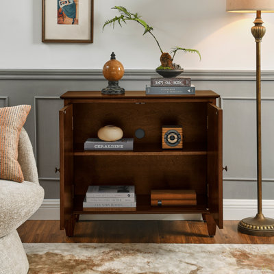 33.6" Retro Wooden Sideboard Buffet Cabinet With Storage, Symmetrical Geometric Accent Display Cabinets, Media Console Credenza For Living Room/Entryway/Dining Room/Kitchen