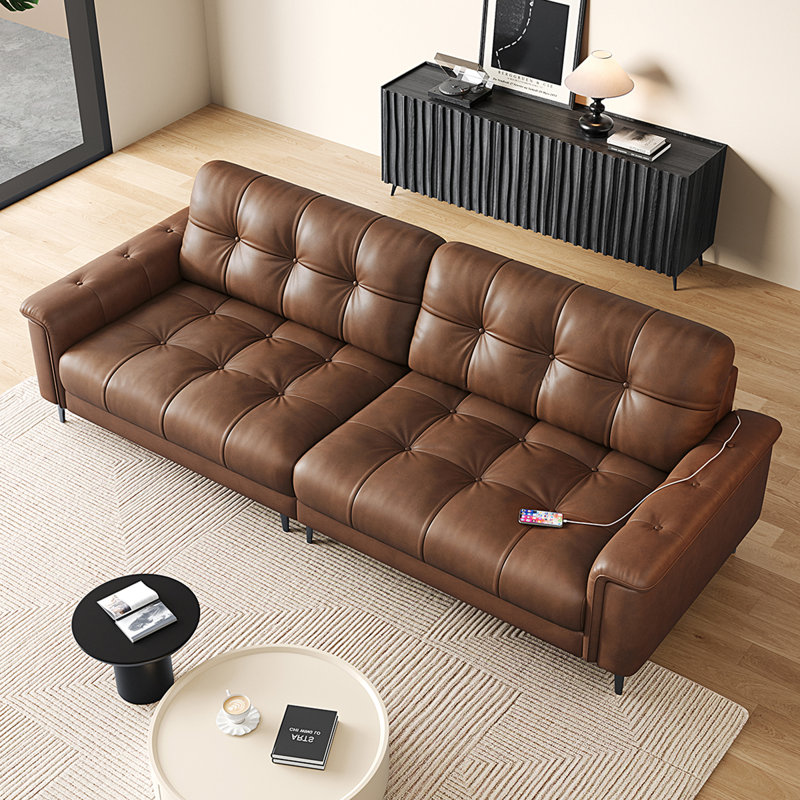 Canapé modulaire brun en cuir véritable, H 38,98 po x l 110,24 po x P 39,37 po, 4