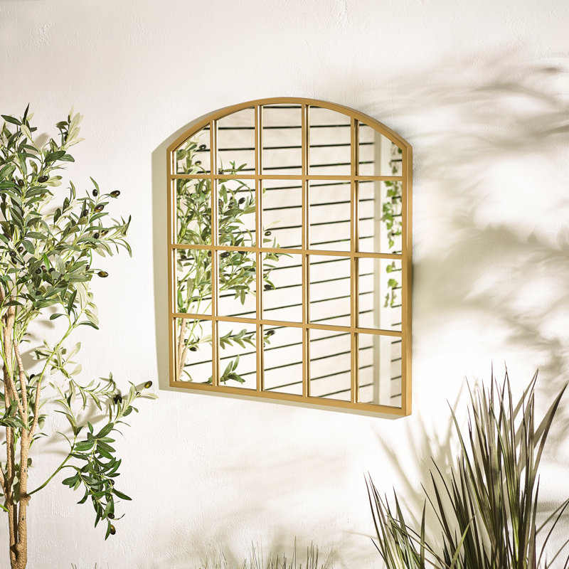 Hickston Gold Medium Arched Window 70x70cm Garden Mirror, Gold