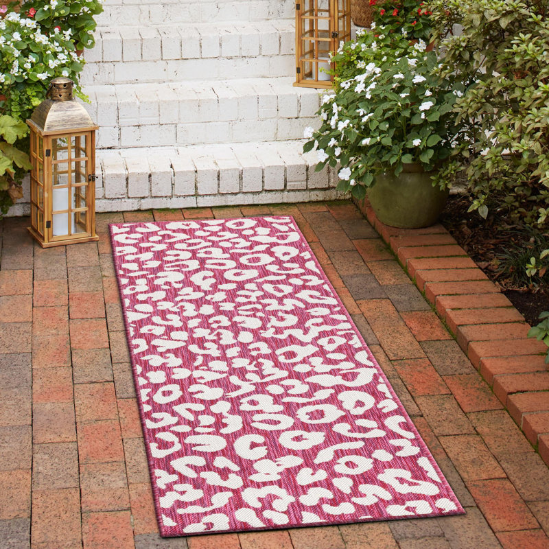 Tapis intérieur / extérieur magenta / ivoire, Tapis de couloir 2 pi 11 po x 10 pi