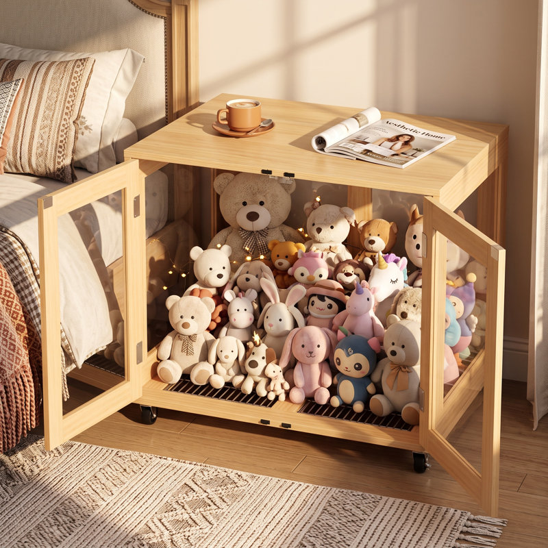 Table de chevet en verre naturel avec roulettes verrouillables l 31,5 po x H 23,6 po