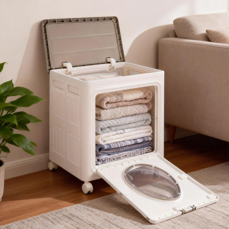 Plastic Rolling Decorative Basket, White