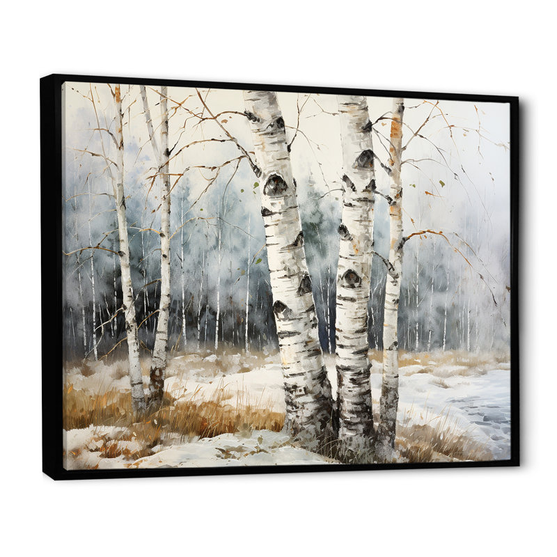 «Silver Minimalisme Tree Birchs Breath III» sur toile, H 16 po x l 32 po x P 1 po, Cadre flottant noir