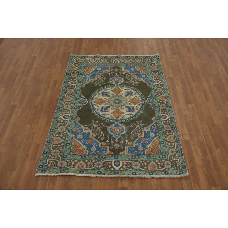 Tapis vert géométrique en laine vert 5 x 6