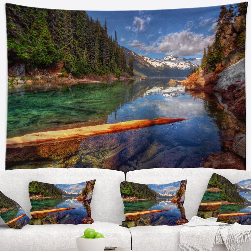 Paysage avec lac flottant dans une tapisserie de lac de montagne, H 32 po x l 39 po