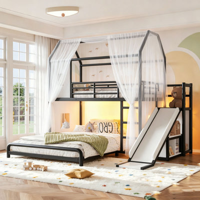 Bunk Bed with Ladder and high Guardrail,19 bed crossbars, Able to Split, Metal Bunk Bed, Storage Space, Noise Free,Size