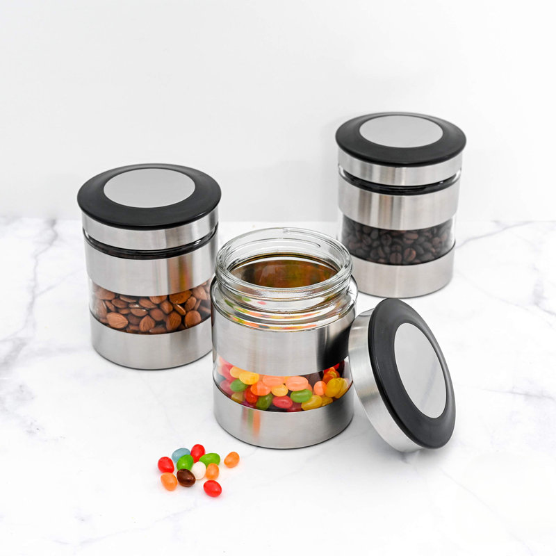 Airtight Food Storage Container For Kitchen Counter With Window, [Set Of 3] Canister Set Ideal For Flour Tea, Sugar, Coffee, Candy, Cookie Jar