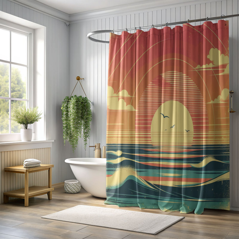 Rideau de douche standard 1 pièce Retro Dusk, H 74 po x l 71 po
